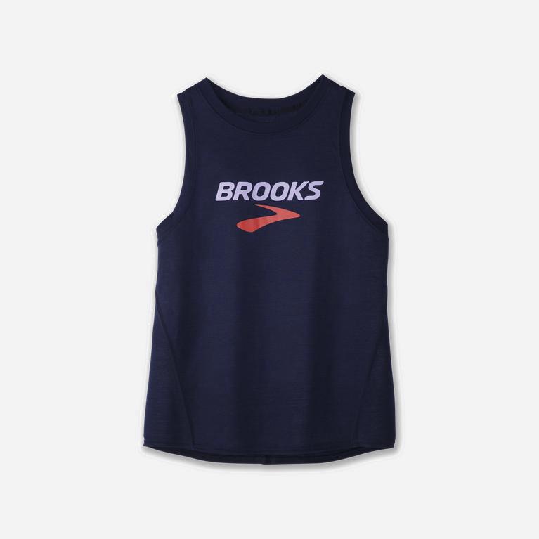 Brooks Distance Graphic Womens Running Tank Top - Navy/B - Philippines (349512QGO)